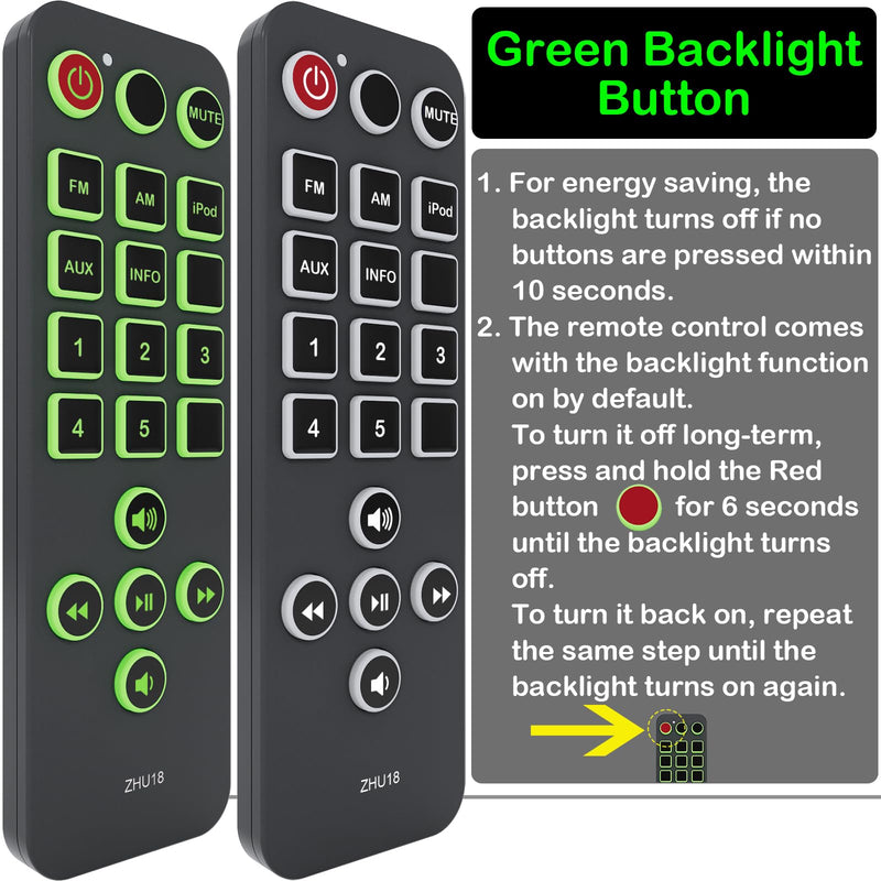 Replacement Remote Control for Boston Acoustics Duo-I Plus AM/FM iPod Docking Station, with Backlit, Oversized Buttons