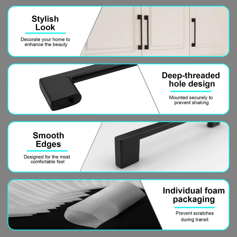 Modket 10 Pack Euro Slim Cabinet Handle Pull Solid Aluminum — 4-3/4" Overall Length, 3-3/4" (96mm) Hole Center, Matte Black 4-3/4" Length (3-3/4" [96mm] Hole Center)