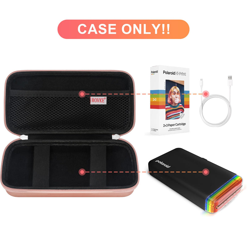 BOVKE Carrying Case for Polaroid Hi-Print 2nd Generation Bluetooth Connected 2x3 Pocket Photo Dye-Sub Printer, Mesh Pocket for Polaroid Hi-Print Paper - 2x3 Paper Cartridges and Cables, Rosegold