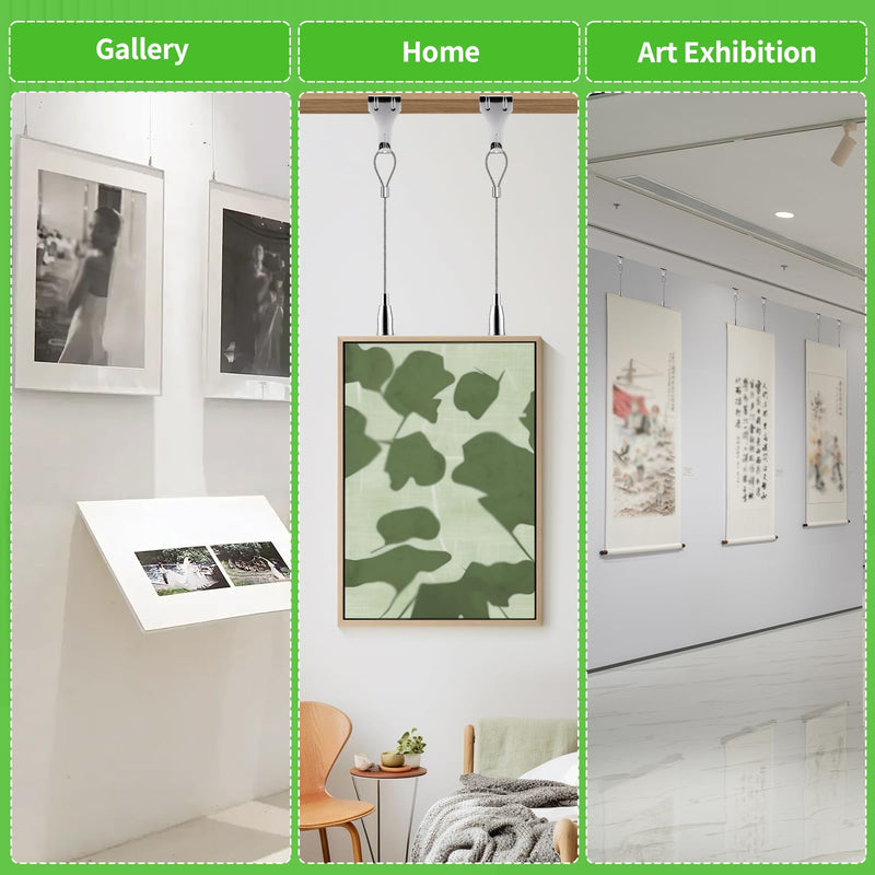 Adjustable Picture Hanging Wire Kit Picture Rail Hanging System Sturdy Gallery Display Rail Rope with Hooks for Exhibition Art Gallery Frames Display (3.28 FT, 1 Hook, 20) 3.28 FT, 1 Hook
