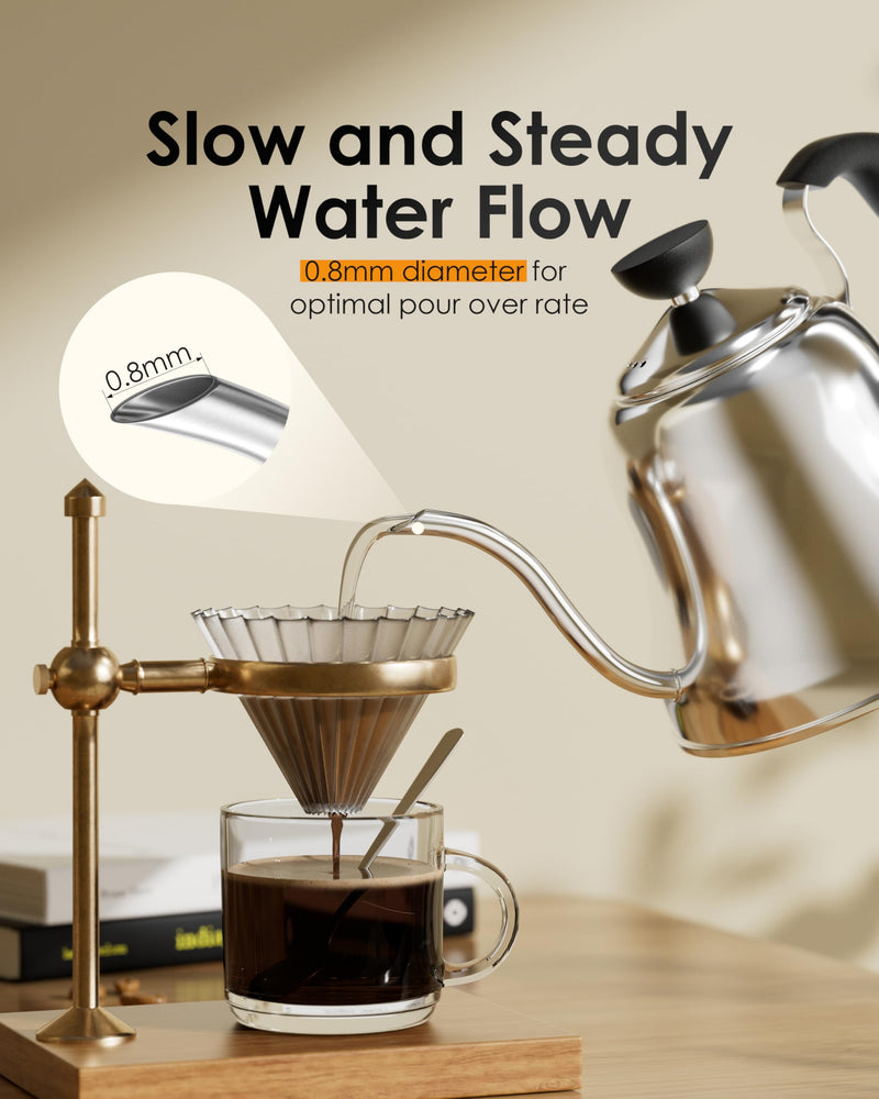 Tea Kettle for Stovetop, Gooseneck Pour Over, Flow Control, 28oz, Silver | Food Grade Stainless Steel，for Home & Kitchen, Precise Gooseneck Spout， Induction & Gas Applicable Mirror Silver