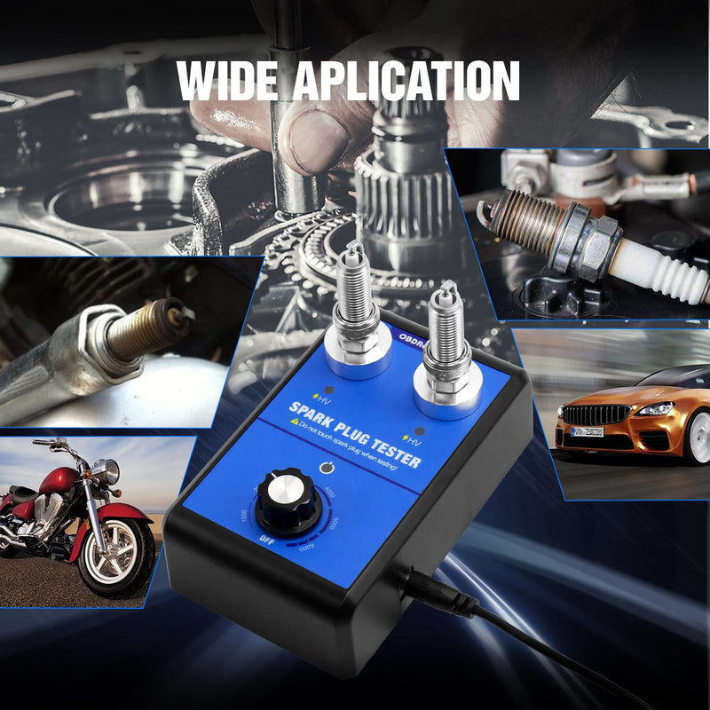 Spark Plug Tester, Dual Holes Automotive Engine Ignition Coil Tester 0 to 6000RPM Adjustable Working Frequency Car Motorcycle Spark Tester Tool for 12V Gasoline Vehicles Spark Plug Socket CC0163-DE2