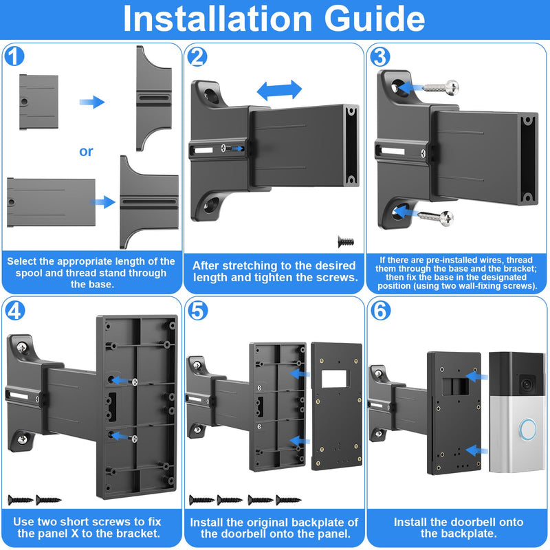 Adjustable 2" to 4.7" Doorbell Extender Mount for Ring (2nd Gen-2020 Release), Brick Mount Extension Doorbell Angle Mount, Brick Wall Mounting Bracket Holder Accessories for Wider View Ring doorbell mount