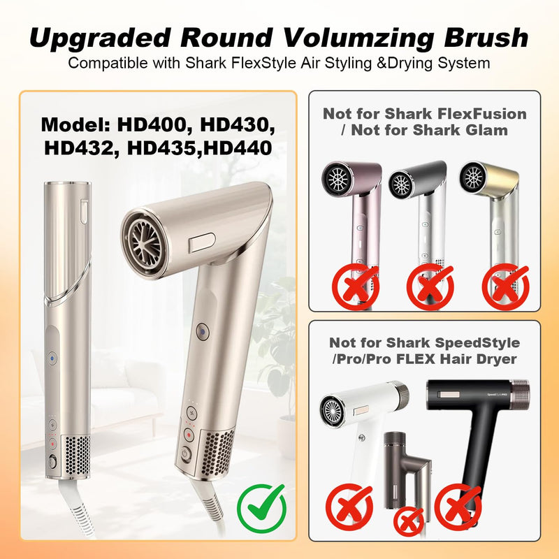 Upgraded Large Round Volumizing Brush for Shark FlexStyle HD400 Series Hair Dryer, Round Brush Attachment Flex Style Hair Volumizer Tool, Full Volume Curling, Smooth Blowout Styling Accessories