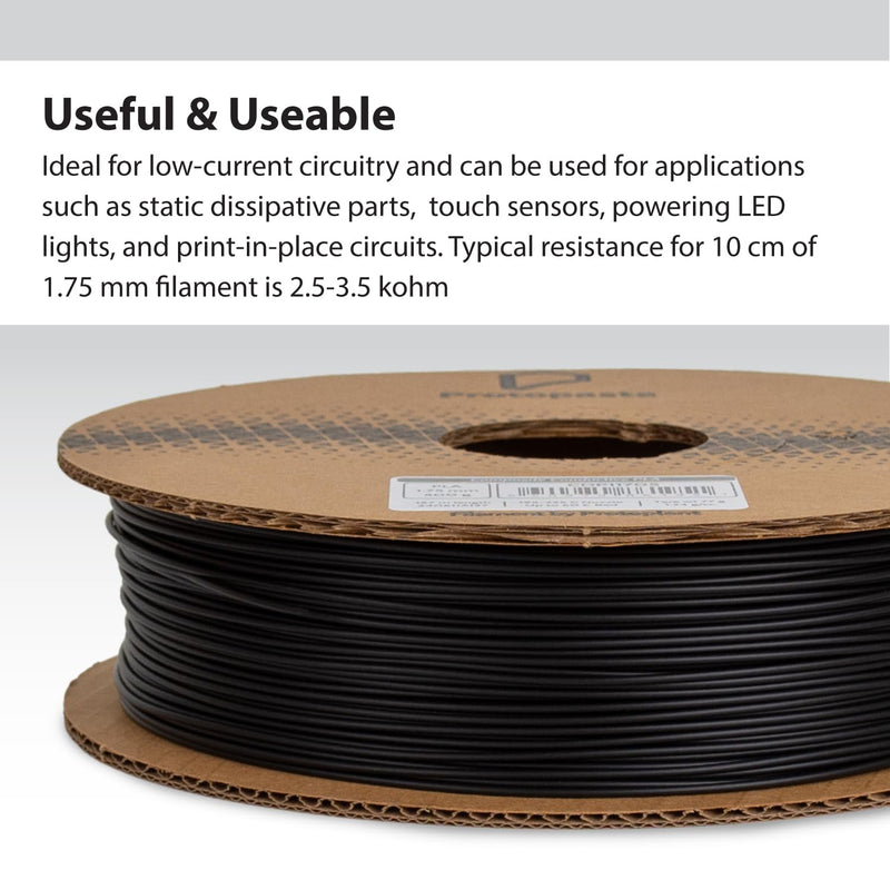 Protopasta Electrically Conductive Composite Black PLA 3D Printer Filament for Electrically Conductive 3D Prints | Easy Printing with Low Warp | 1.75mm Filament | 500g with Recyclable Cardboard Spool Conductive Pla Black 1.75mm, 500g