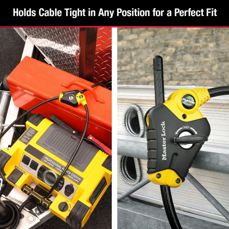 Master Lock Black and Yellow Python Cable Lock with Key, Outdoor Lock for Bikes, Trail Cameras, and Other Equipment, 6 Foot Long x 3/8-Inch Diameter, 8413DPF 6' x 3/8" diameter