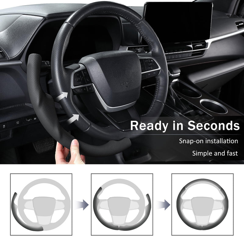 Leather Steering Wheel Cover for Toyota Highlander 2020-2026 & Sienna 2021-2026, Premium Customized Car Steering Wheel Cover,3-Piece Snap-On Anti-Slip Steering Wheel Protector(Black Hole) Black Hole For Highlander 2020-2026