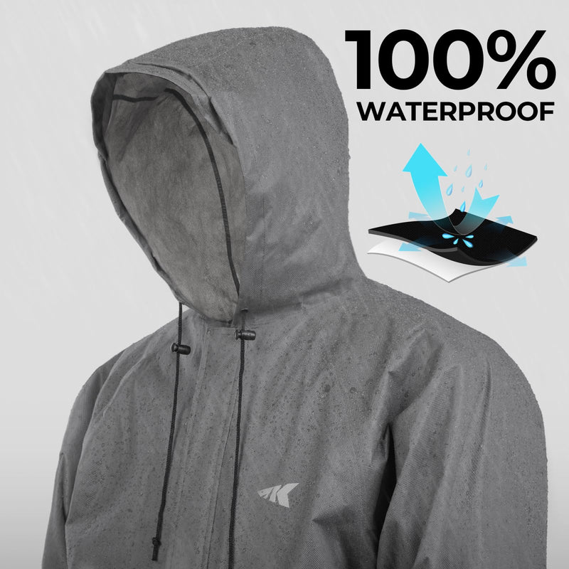 KastKing AquaLite Waterproof Rain Suit for Men and Women, Loose Fit, Lightweight, Durable Outdoor Gear for Fishing, Hiking Grey Large