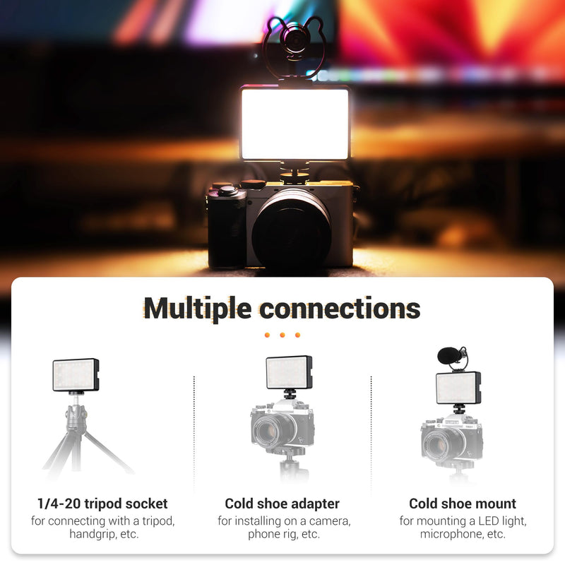JJC RGB Video Light, 360°Full Color 24 Effects 2600mAh Rechargeable 2500-8500K Magnetic LED Camera Light, 1/4" Screw Mount Cold Shoe Light, Portable Light for Photography Video Streaming