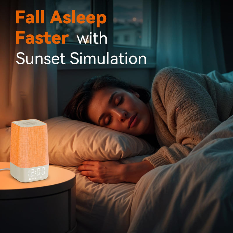 White Noise Sound Machine: Sunrise Alarm Clock for Gentle Wake Up - 30 Soothing Sounds, Adjustable Volume & Night Light, Timer - Easy to Sleep, Relax, Focus White 3.74*3.74*7.08 Inch
