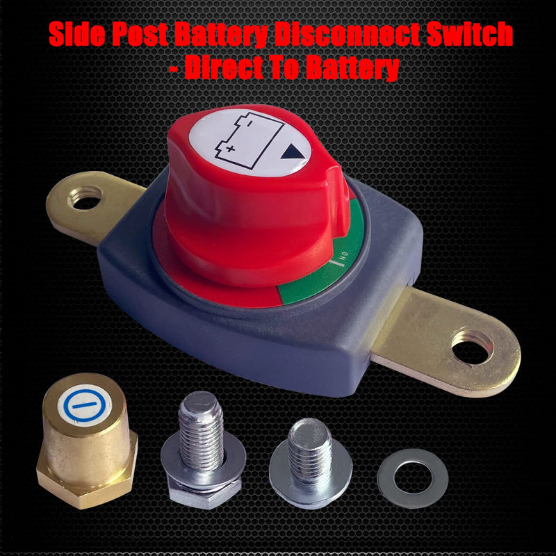 Ampper Side Post Battery Disconnect Switch 12V - 48V, Marine Battery Switch Disconnect Power Cut Shut Off with Adapter for Car, RV and Boat (On/Off) Direct Side Post W/ Adpt
