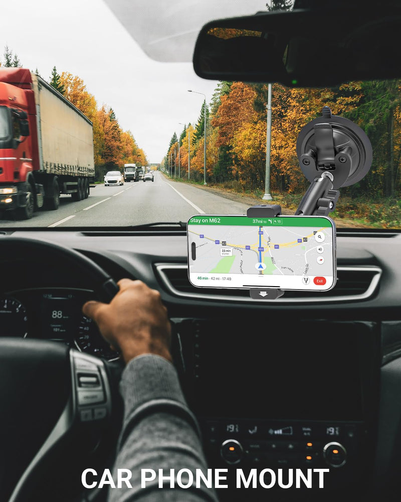 Vacuum Suction Cup Phone Mount for Car Truck Helicopter Airplane | Metal 360° Rotatable Windshield Dashboard Firm Grip Smartphone Holder, Fit for iPhone17 16 Pro Max 15 14, and 4-7" Cellphone