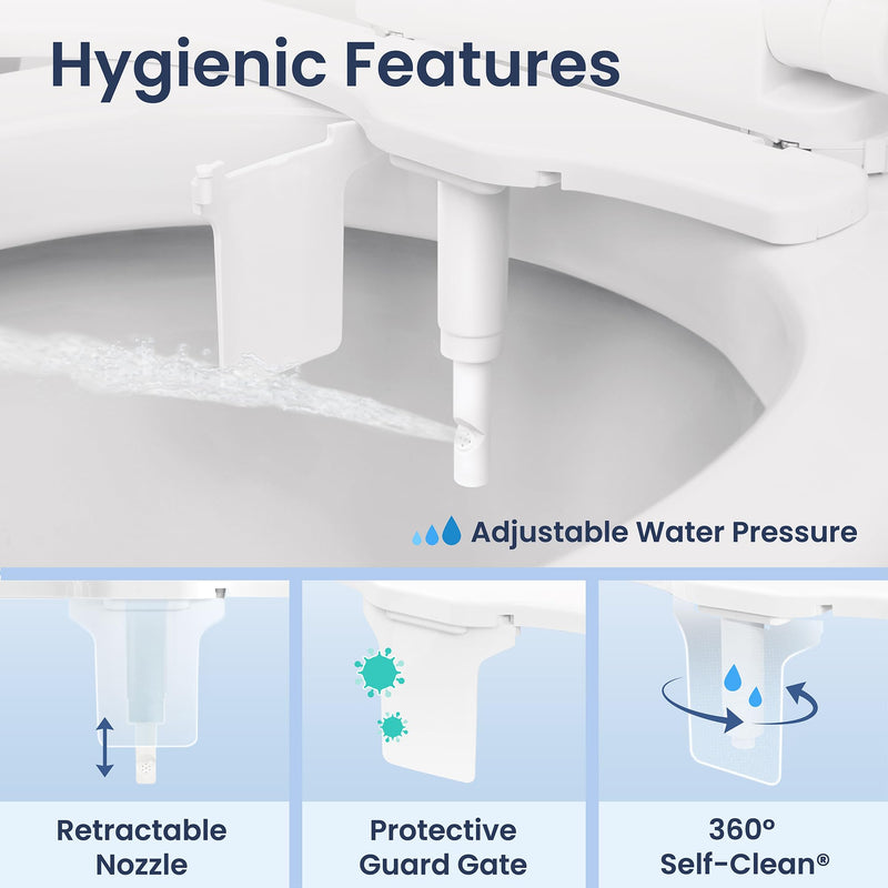 LUXE Bidet NEO 120 Plus - Single Nozzle, Non-Electric Bidet Attachment for Toilet Seat, Patented Slide-In Install, 360° Self-Clean, EZ-Lift to Clean, Rear Wash (Chrome) Chrome