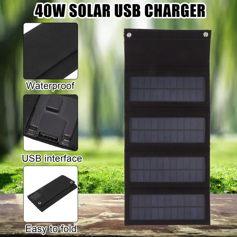 40w Foldable Solar Panel Charger, 4 Fold Charging Bag for Emergency Charging Outdoor Camping Hiking Phone Charger (Black) Black