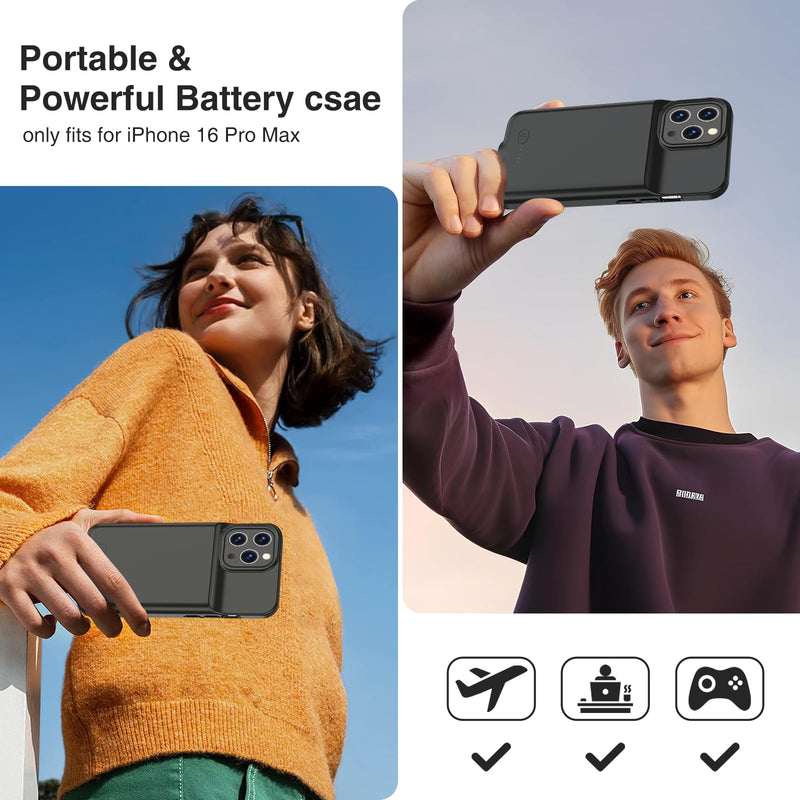 GIN FOXI Battery Case for iPhone 16 Pro Max,Rechargeable Charging Case Charger 8500mAh Ultra-Slim Lightweight 15W Fast Battery Pack Anti-Fall TPU Juice Box for 16 Pro Max (6.9 inch) Black