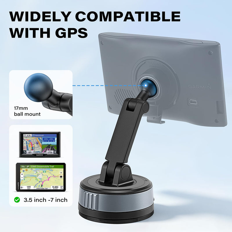 APPS2Car CarPlay Screen Mount for Dashboard & Windshield, Twist-Lock Suction Cup with Dual-Axis Adjustable Arm, Tool-Free Installation, Compatible with 7-11" Portable CarPlay Screens, Dash Cams & GPS