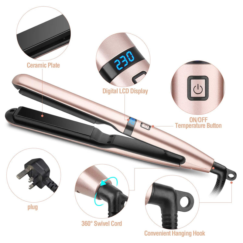 Hair Straightener, Professional Ceramic Flat Iron for Hair and LCD Digital Display with Adjustable Temp (160℃-230℃) Straightner Iron, Dual Voltage Gold