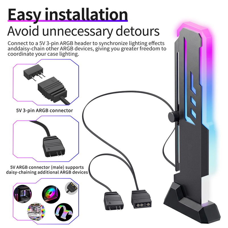 GPU Support Bracket, GSCOLER Universal GPU Anti Sag Bracket, 60-163mm Adjustable GPU Stand for Heavy-Duty Graphics Card Support, 16.8M RGB Modes GPU Brace with Magnet & Non-Slip Base for Video Cards