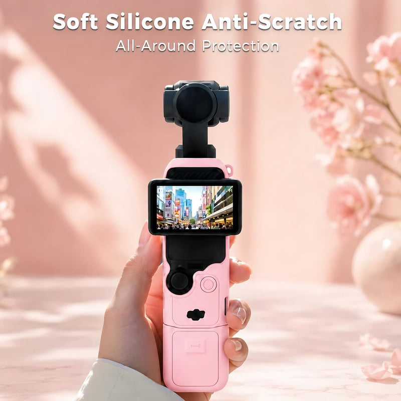 Silicone Protective Case Custom fit for DJI Osmo Pocket 3/Xtra Muse, Full Body Shockproof Cover with Lens/Screen/Mic Guards, Anti Scratch Soft Grip Skin, Slim Lightweight Accessories for Pocket 3 Jelly Pink