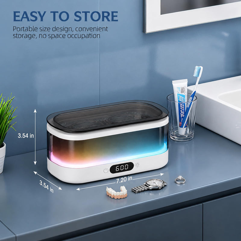 Ultrasonic Jewelry Cleaner 48KHz with RGB Lights for Eyeglasses, Rings, Watches, Dentures, 350ML 304 Stainless Steel Tank, Dual Modes Professional Sonic Cleaner Gift for Wife,Mom,Daughter White
