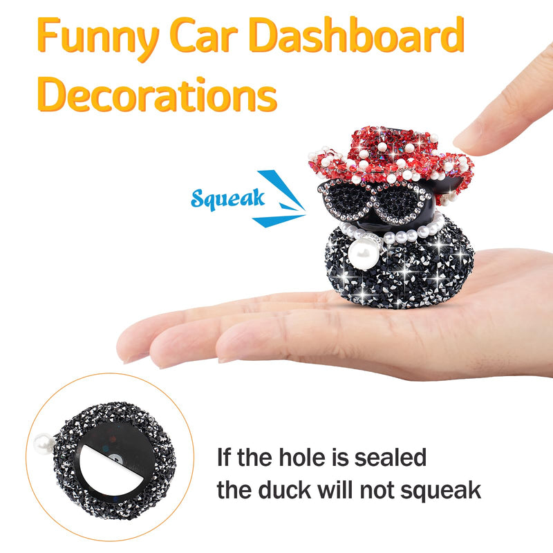 wonuu Black Diamond Rubber Duck Car Ornaments Funny Office Gifts Dashboard Decorations for Cool Car Accessories with Black
