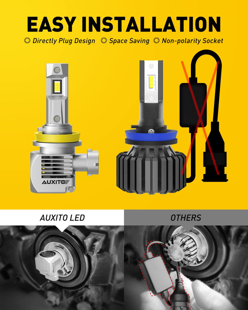 AUXITO Upgraded 9012 Bulbs, 44000LM 6000K Driving Lights with Cooling Fan, Plug & Play HIR2 Fog Light Bulbs, Super Bright IP68 Waterproof, Pack of 2