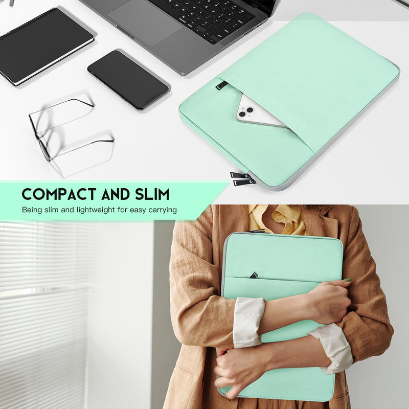 Laptop Sleeve Case 15.6 16 inch, Shockproof Protective Computer Carrying Cover with Accessory Pocket, Water-Resistant Travel Laptop Bag for HP, Dell, Lenovo, Acer, ASUS, Chromebook -Mint Green 15.6 Inch Mint Green