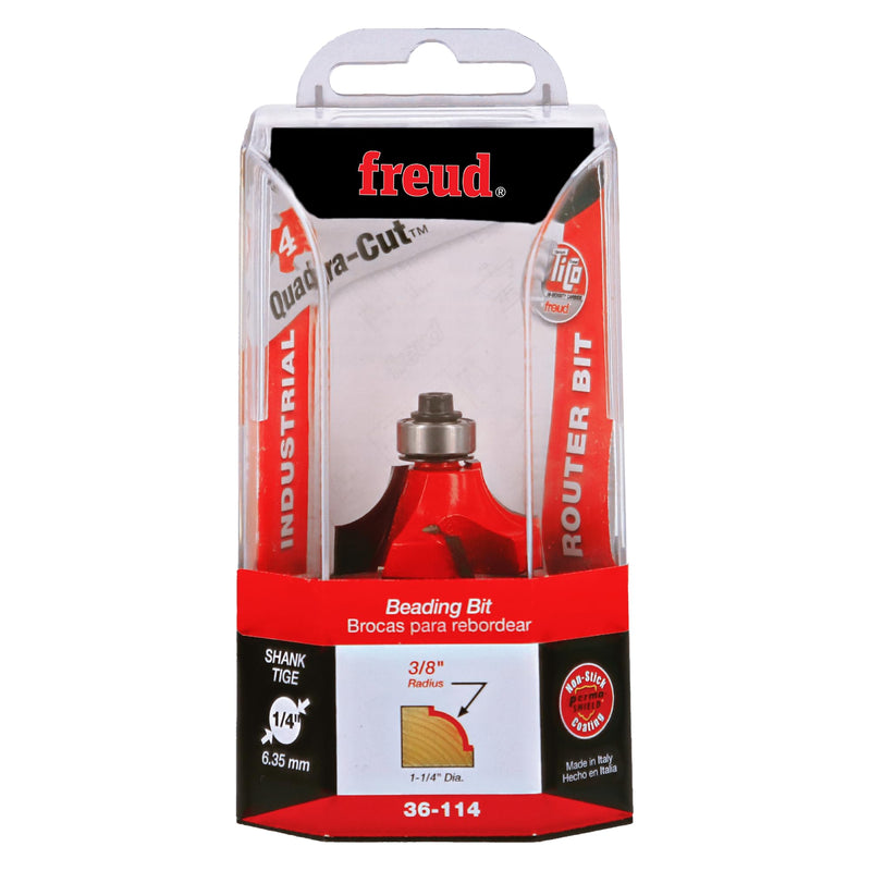 Freud 36-114: 3/8" Radius Beading Bit with 1/4" Shank | 5/8" Height, 4 Cutters, 16000 RPM, TiCo Hi-Density Carbide for Maximum Performance, For Decorative & Rounded Edges, 36-114