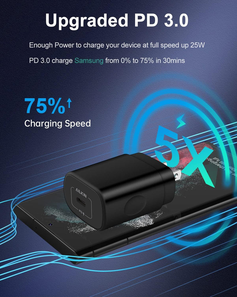 iPhone 17e 17 Usbc Block, 25w Fast Charging USB C Wall Charger USB-C Plug | apple charger block single port type c power wall outlet android samsung Black