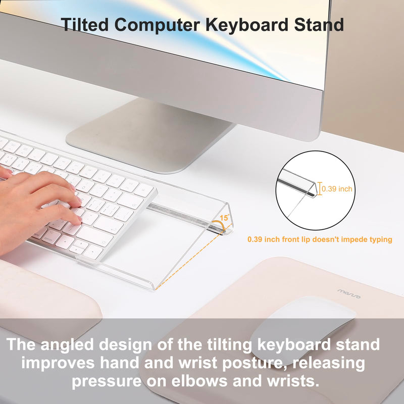 MOSISO Computer Keyboard Stand & Keyboard Wrist Rest & Mouse Pad with Wrist Rest, Ergonomic Massage Keyboard Wrist Rest Set, Easy Typing Working Acrylic Clear Keyboard Stand for Office Home, Apricot