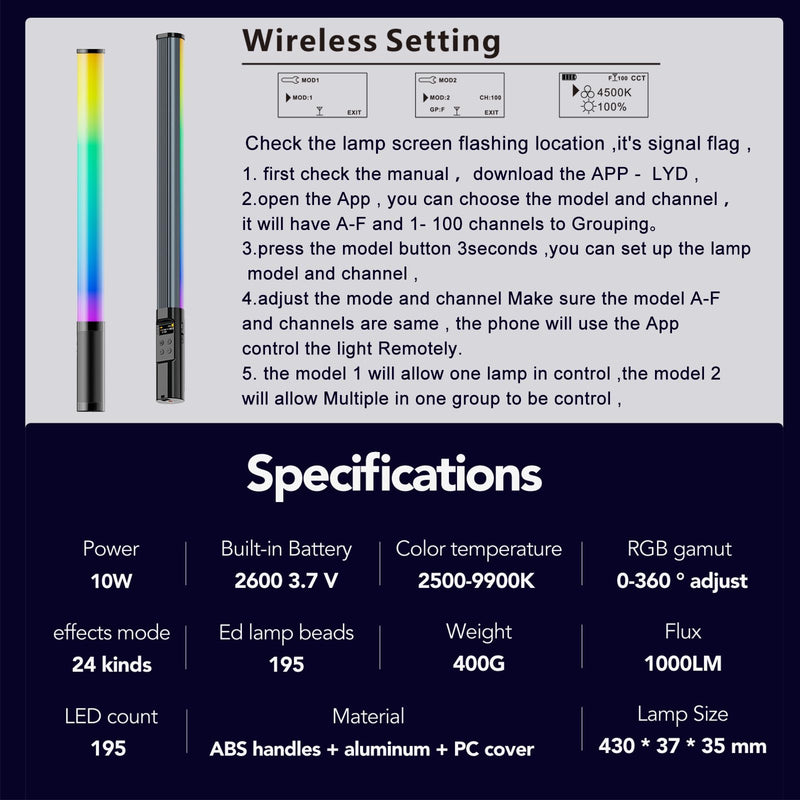 NA430 PRO RGB Light Wand Video Selfie Handheld Light Stick APP Control 2500k-9900K 24 Effects 2600mAh Rechargable for Photography Studio (NA430 PRO) NA430 PRO