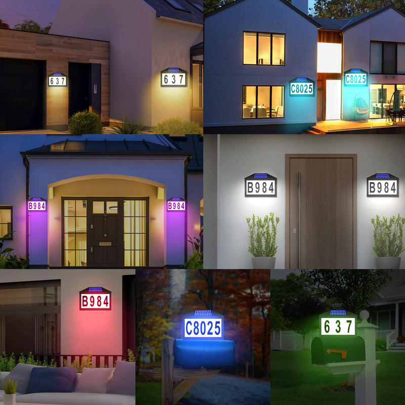 Solar House Numbers, Lighted Solar Address Number with Remote Control, Waterproof RGBW Color Changing, Address Sign Solar Powered for Street Yard Home Mailbox