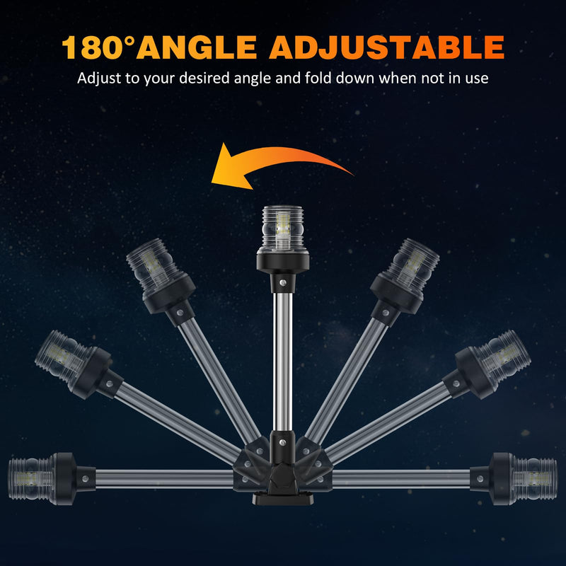 9 Inches Anchor Light Stern Lights for Boats LED Waterproof IP67, White Fold Down Rear Boat Navigation Lights, 3NM Visible Boat Running Light LED Marine for Pontoon, Jon Boats (12-24V) 9 Inches