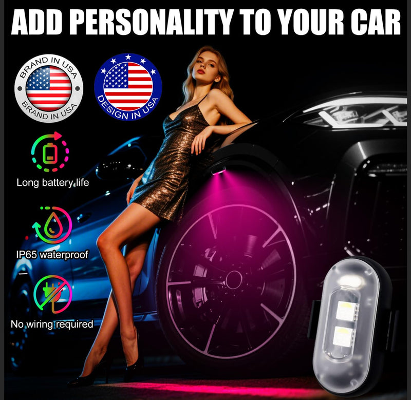 Wireless LED Lights for Car, Wireless Rock Lights with 8 Colors 10 Modes,Led Strobe Warning Light, Motorcycles, Boats, Camping, Bikes, Drones，Design in USA (4pcs Black) 4pcs