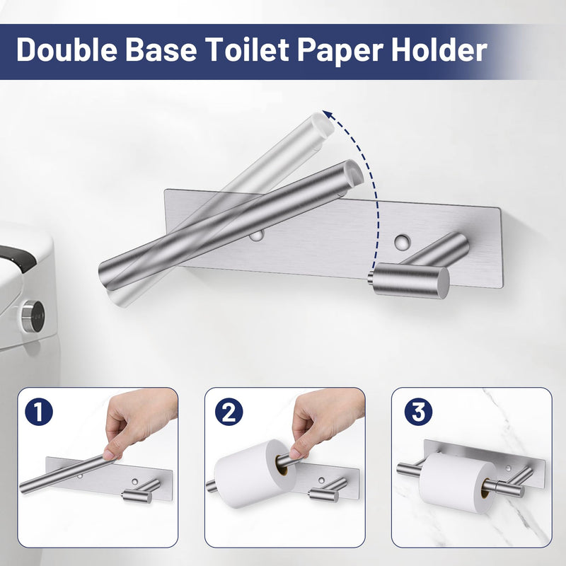 Lairuier Self Adhesive Bathroom Hardware Set, Includes Towel Bar, Toilet Paper Holder and 2 Towel Hooks, Brushed Nickel Bathroom Hardware Accessories, Towel Racks for Bathroom, Kitchen, Washroom Medium