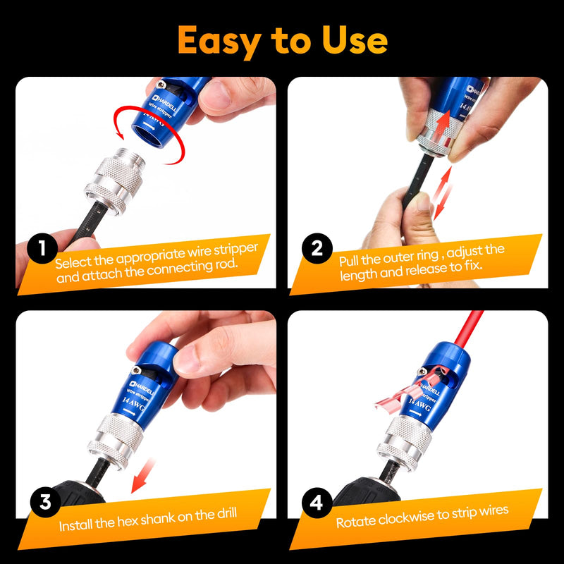 HARDELL Wire Stripper for Drill, 6-14 AWG Wire Stripper Tool, 1/4 Hex Shank Wire Twister Tool for Drill, Wire Stripping Twisting Connector for Electrician, with 25pcs Wire Nuts & Replacement Blades