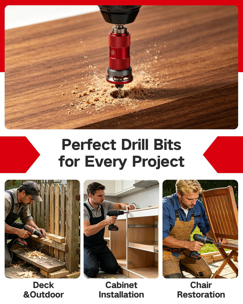 8PCS Upgrade Countersink Drill Bits Set, Quick-Adjust Two Flute TCT Alloy Tapered Counterbore with Adjustable Depth Stop Collar, Wood Countersink Drill Bit with Wrench for Woodworking Plywood MDF DIY 8PCS Quick-Adjust