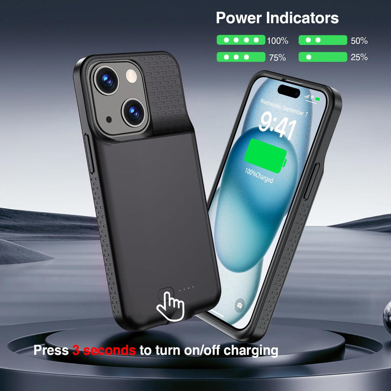 GIN FOXI Battery Case for iPhone 15 Pro/15, Rechargeable Case 15W Fast Charging Charger Real 7000mAh Ultra-Slim Anti-Fall Protection Extended Charger for iPhone 15 &15 Pro Black 15/15 Pro