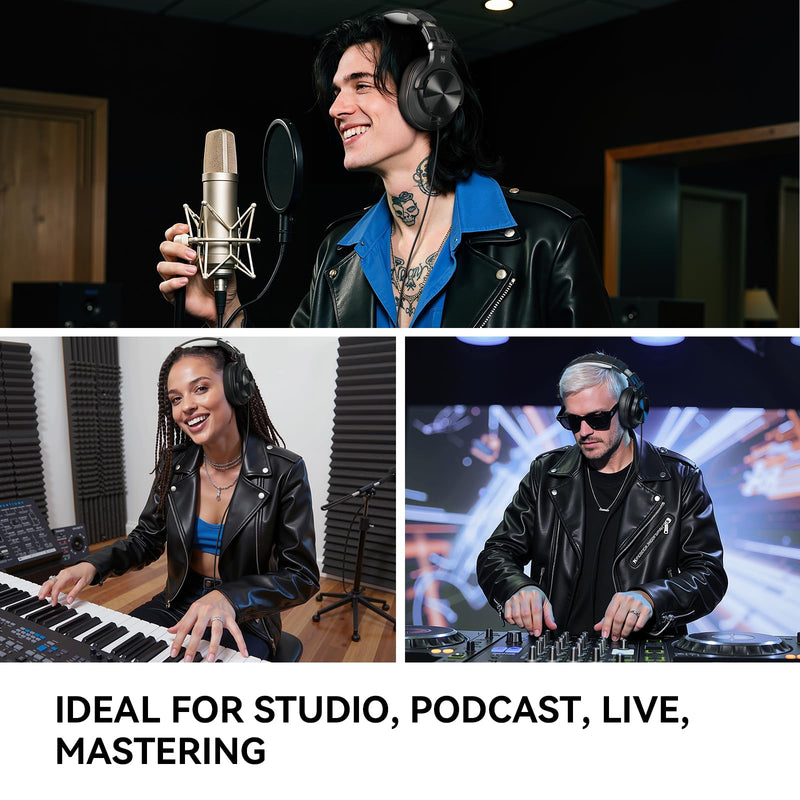OneOdio A71D Wired Over-Ear Headphones, Studio Monitor Headsets, Hi-Res DJ Stereo Headphone with Foldable Design, 3.5/6.35MM Plug for AMP Recording Podcast Mixing PC Guitar - Black