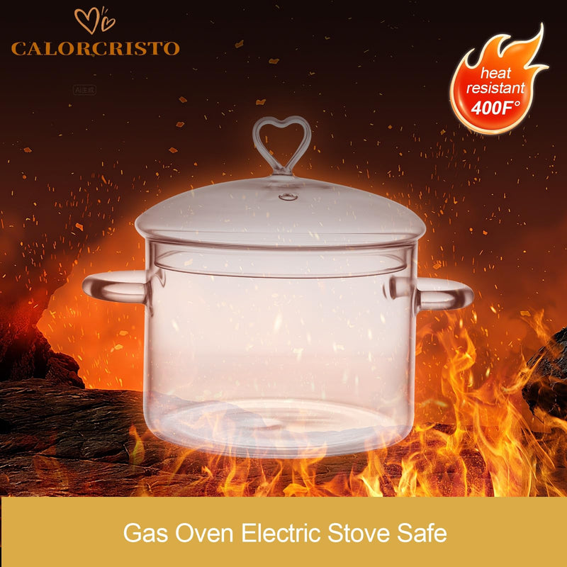 2 L Glass Cooking Pot with Lid, Simmer Pot for Stove Potpourri, Save Energy, Heat Resistant, for Water-based Recipes. Heart Shape Lid, Clear,2000ml(68oz) 2.1 Quarts