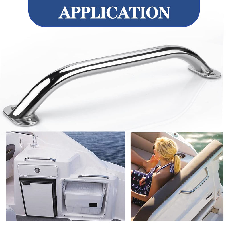 12" Oval Handrail Polished Grab Handle Stainless Steel Handrail for Marine Yacht/RV (2PCS)