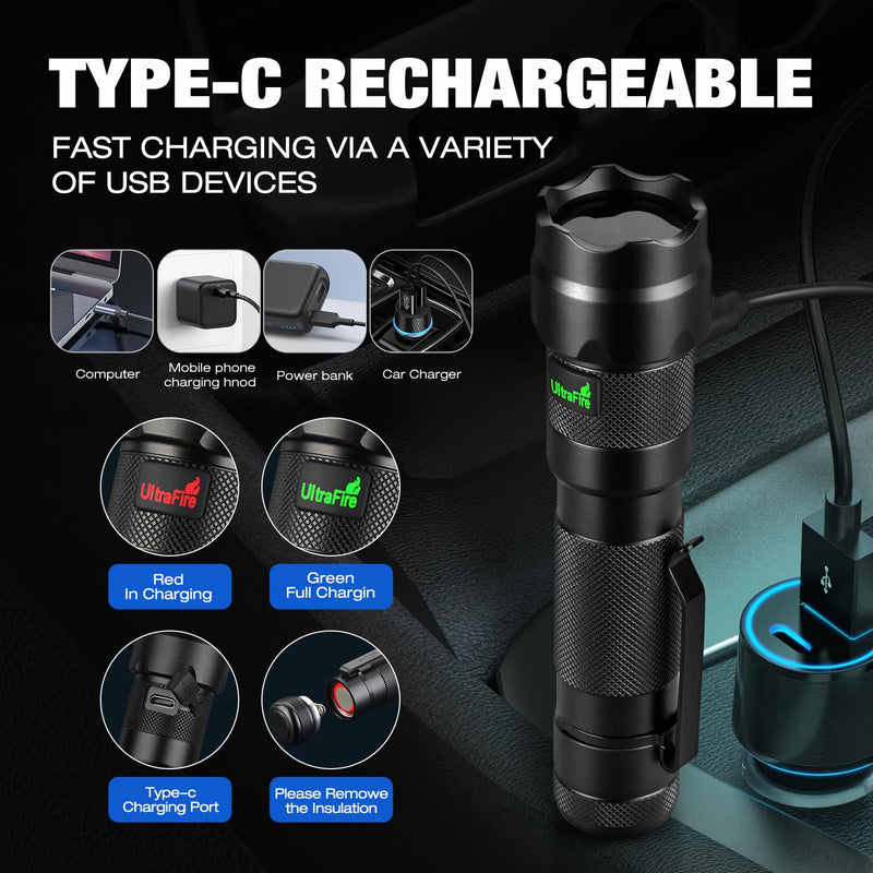 ULTRAFIRE 15W Rechargeable UV Flashlight - 365nm Blacklight Flashlight for Pet Urine Detection,Resin Curing,Minerals,Scorpion,Blood Trail Tracking UV Light 502UVS PRO