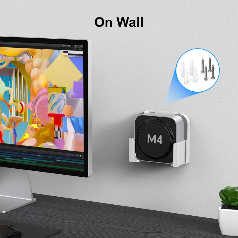 VESA Mount for Mac mini M4 with Storage Baskets – Wall & Monitor Mounting Bracket, Anti-Scratch & Non-Slip Design, Full Port Access, Compatible with VESA 75x75mm & 100x100mm, Not for M1/M2