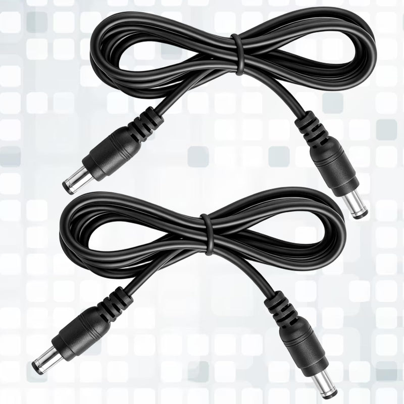 2Pcs DC Power Cable 12v DC Extension Cord 2.1mm x 5.5mm | Male to Male Power Adapter 12v Powers Extension Cable for LED Strip, Camera, DC5521 Jack Cables, Black