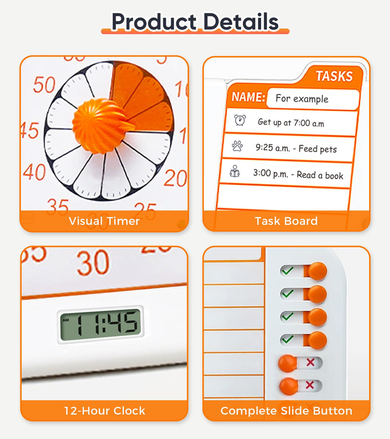 3 in 1 Visual ADHD Timer for Kids with Planning Board, Task Timer, Chore Chart & Visual Schedule Planner, Autism & ADHD Tools with Checklist for Classroom, Homeschool, Home