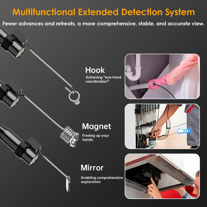 1920P HD Endoscope Camera with Light, IP67 Waterproof Borescope Snake Camera Semi-Rigid Sewer Camera 8 LED Inspection Endoscope Camera for iPhone Android Automotive Pipe, 16.4FT Single Lens Single Lens 16.4FT