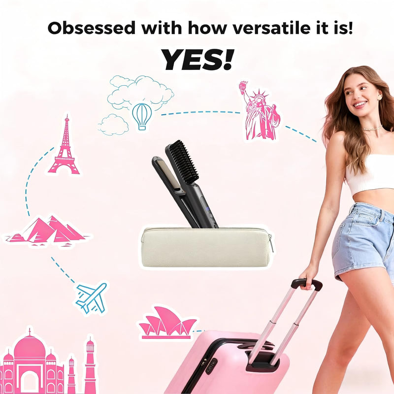  [AUSTRALIA] - Hair Straightening Brush, Cordless Tyre Straightening Brush | 2 in 1 Negative Ion Straightening Iron, Special Ionic Straightener Comb for Frizzy and Kinky Hair, Travel and Home (Black) Black