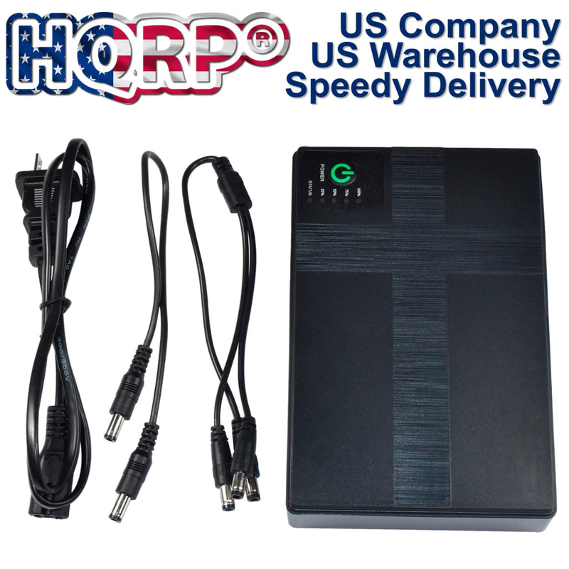 HQRP Mini UPS Battery Backup for WiFi Router 18W, Built-in 10400mAh Rechargeable Surge Protector with POE, USB 5V DC 5V/9V/12V Output, UPS Power Supply for Modem, Camera, Phone, Tablet