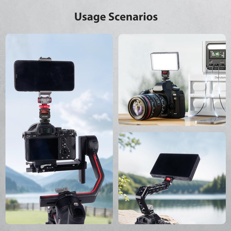Mini Camera Monitor Mount with Cold Shoe, Aluminum Cold Shoe Mount Adapter with 1/4″ Screw for Monitor LED Light Mic, Field Monitor Holder 360° Swivel & 180° Tilt Damping (Without Knob 63143) Without Knob