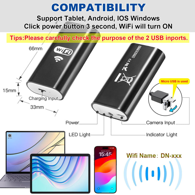 3.9mm Small Hole Borescope, Aperture Endoscope Camera - Suitable for. 20 Caliber and Larger Pipes, Gun Barrel Inspection Tool, Suitable for Android and iOS Smartphones iPhone, iPad, Samsung